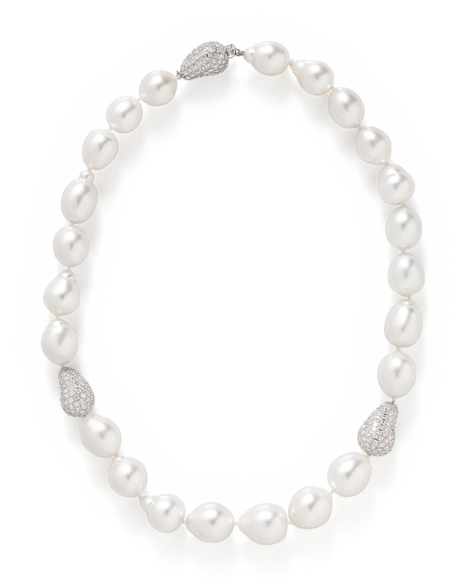 CULTURED SOUTH SEA BAROQUE PEARL AND DIAMOND NECKLACE