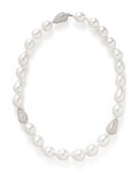 CULTURED SOUTH SEA BAROQUE PEARL AND DIAMOND NECKLACE