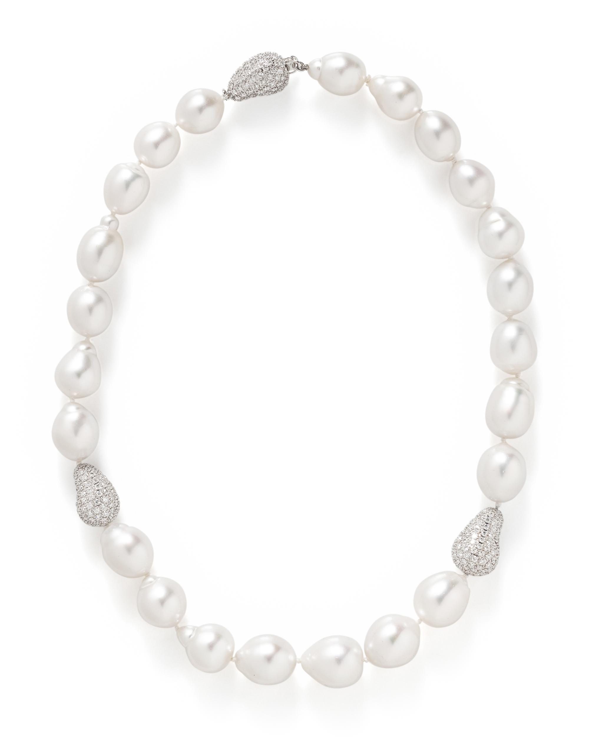 CULTURED SOUTH SEA BAROQUE PEARL AND DIAMOND NECKLACE