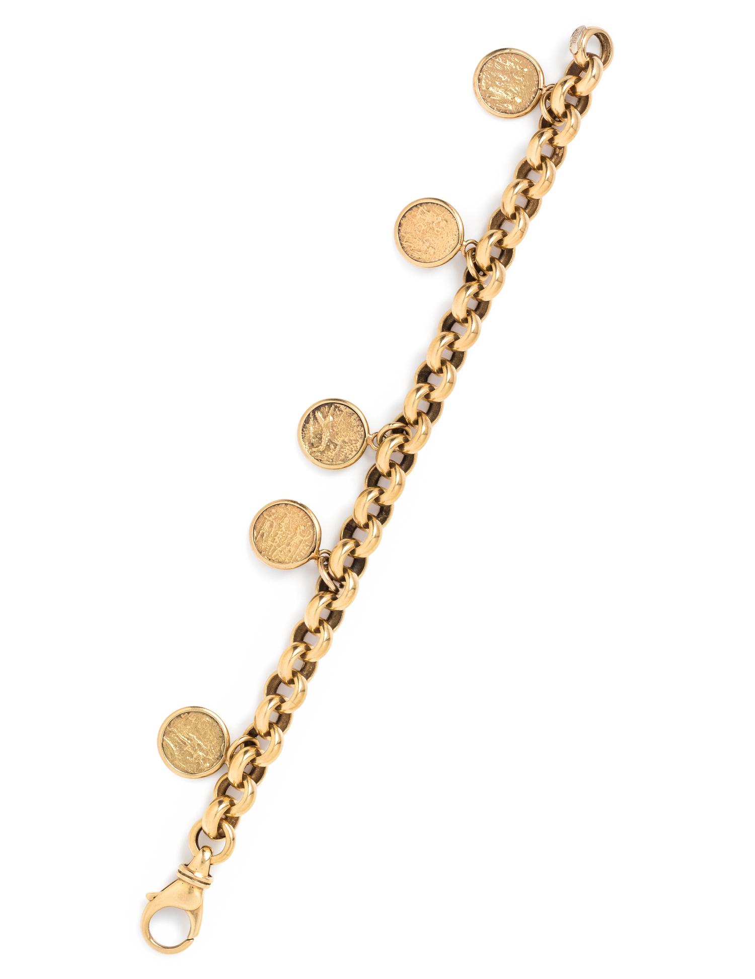 YELLOW GOLD AND COIN CHARM BRACLET