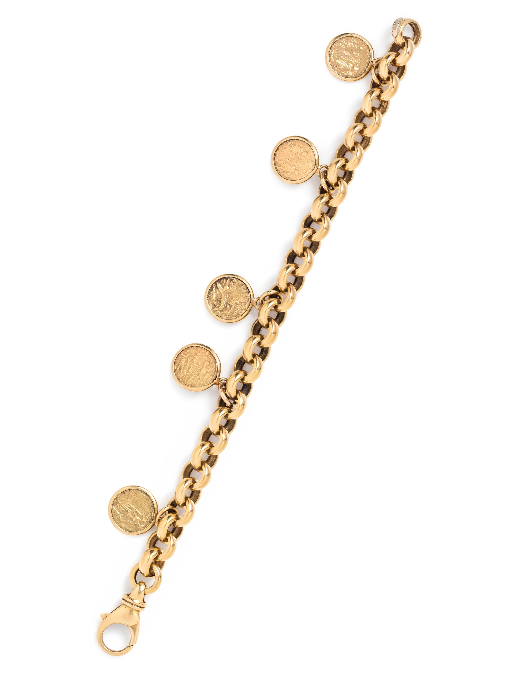 YELLOW GOLD AND COIN CHARM BRACLET