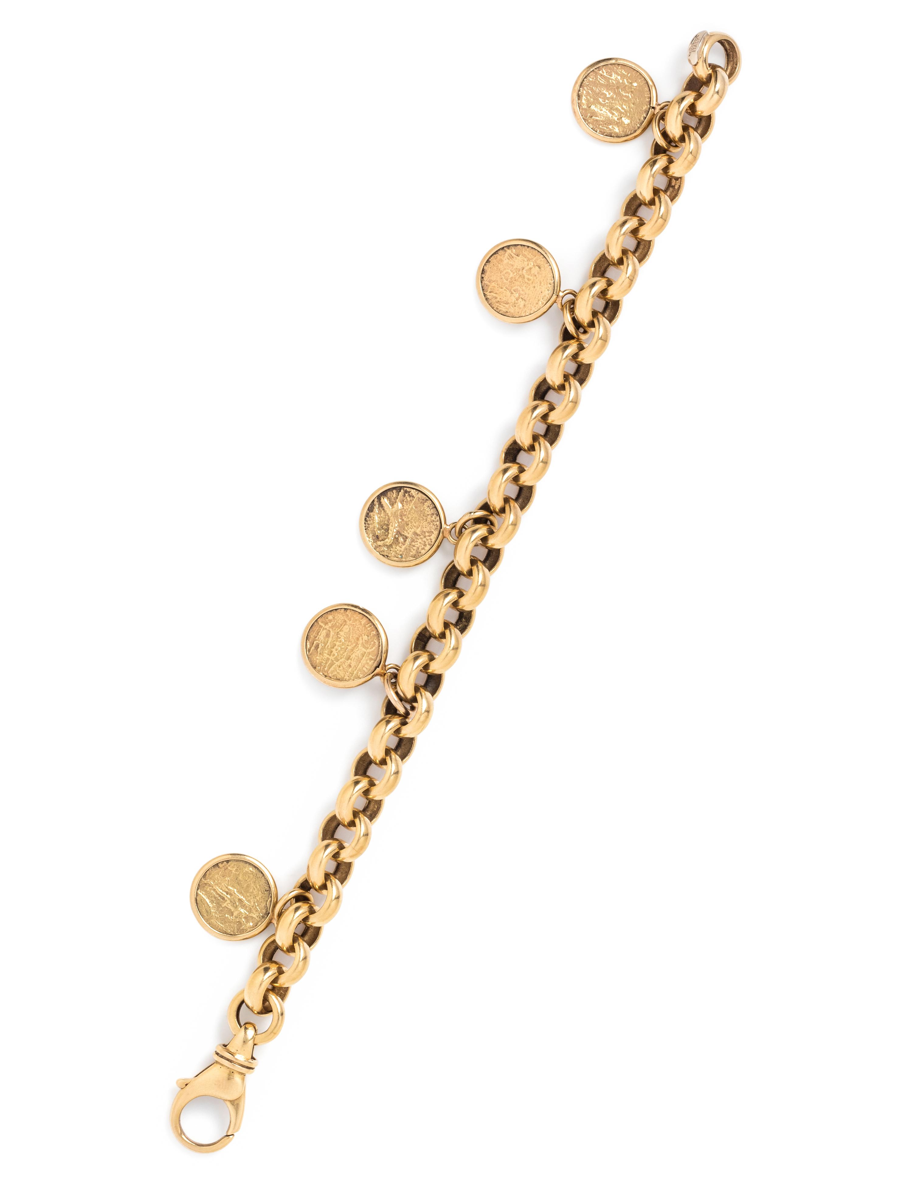 YELLOW GOLD AND COIN CHARM BRACLET