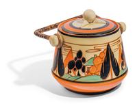 Orange Trees & House Biscuit Jar with Woven Handle Fantasque Series