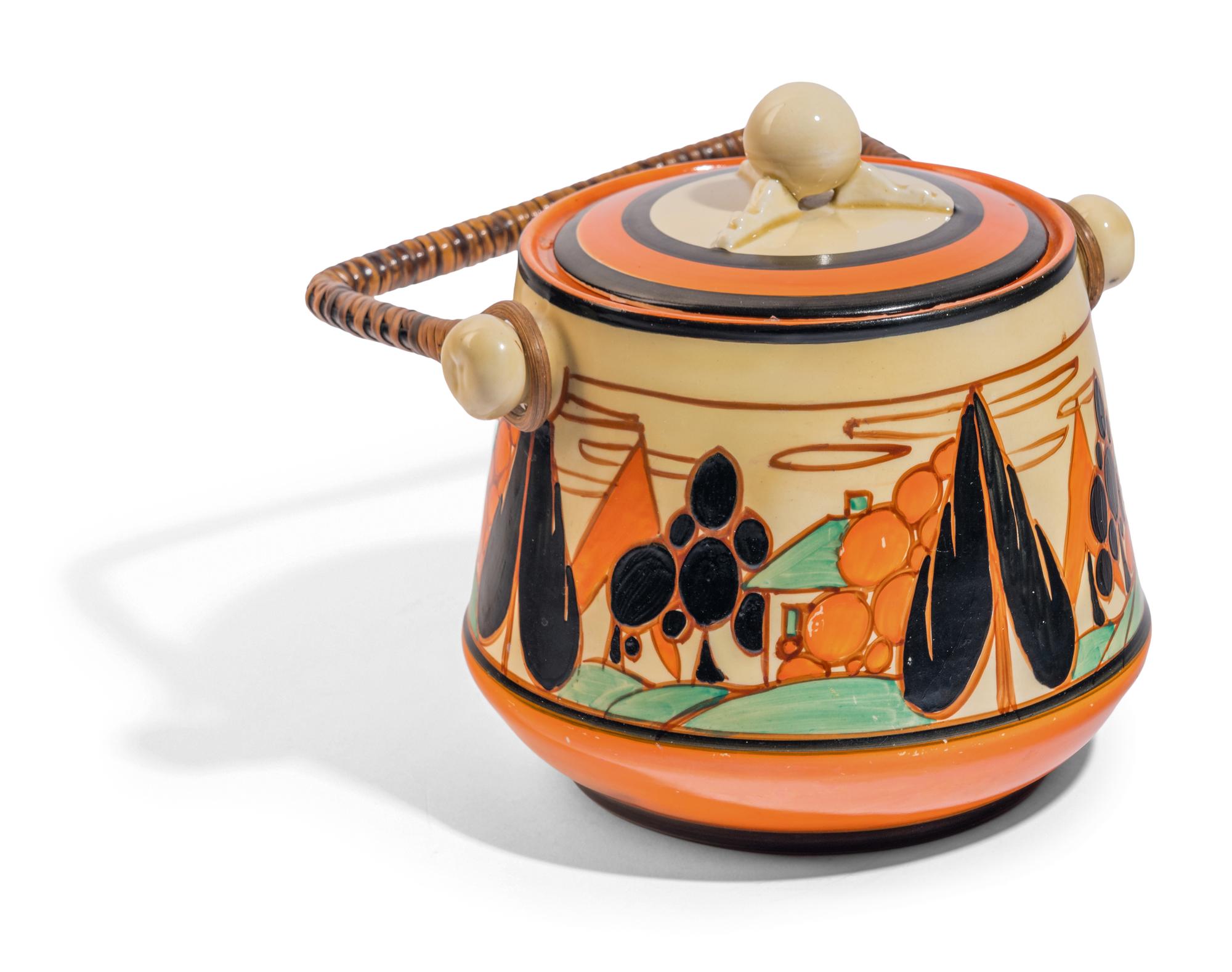Orange Trees & House Biscuit Jar with Woven Handle Fantasque Series