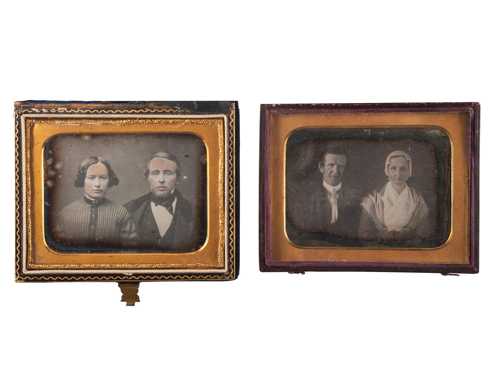 [EARLY PHOTOGRAPHY]. A group of 17 daguerreotypes and ambrotypes of couples of varying ages, including: