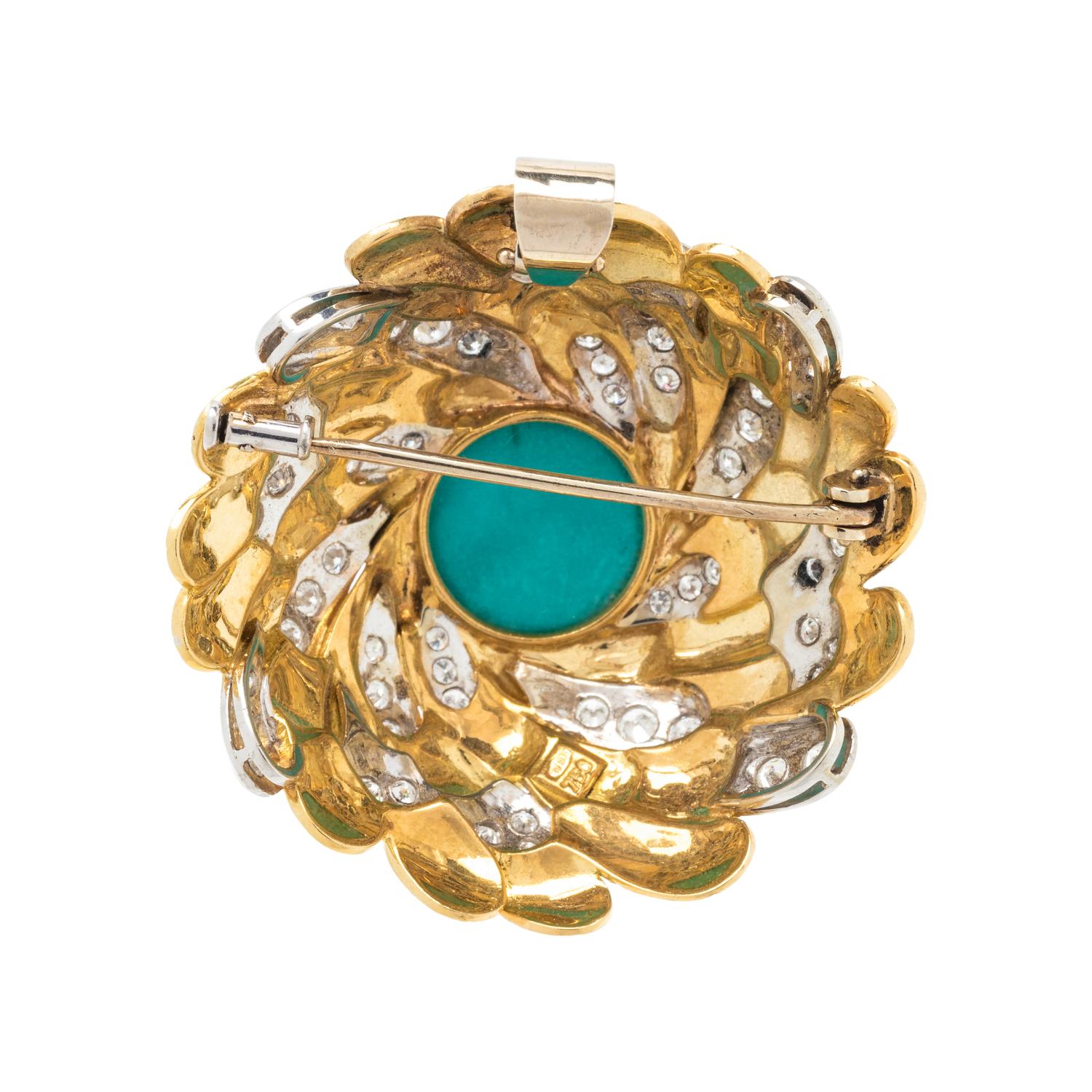 SYNTHETIC TURQUOISE AND DIAMOND PENDANT/BROOCH
