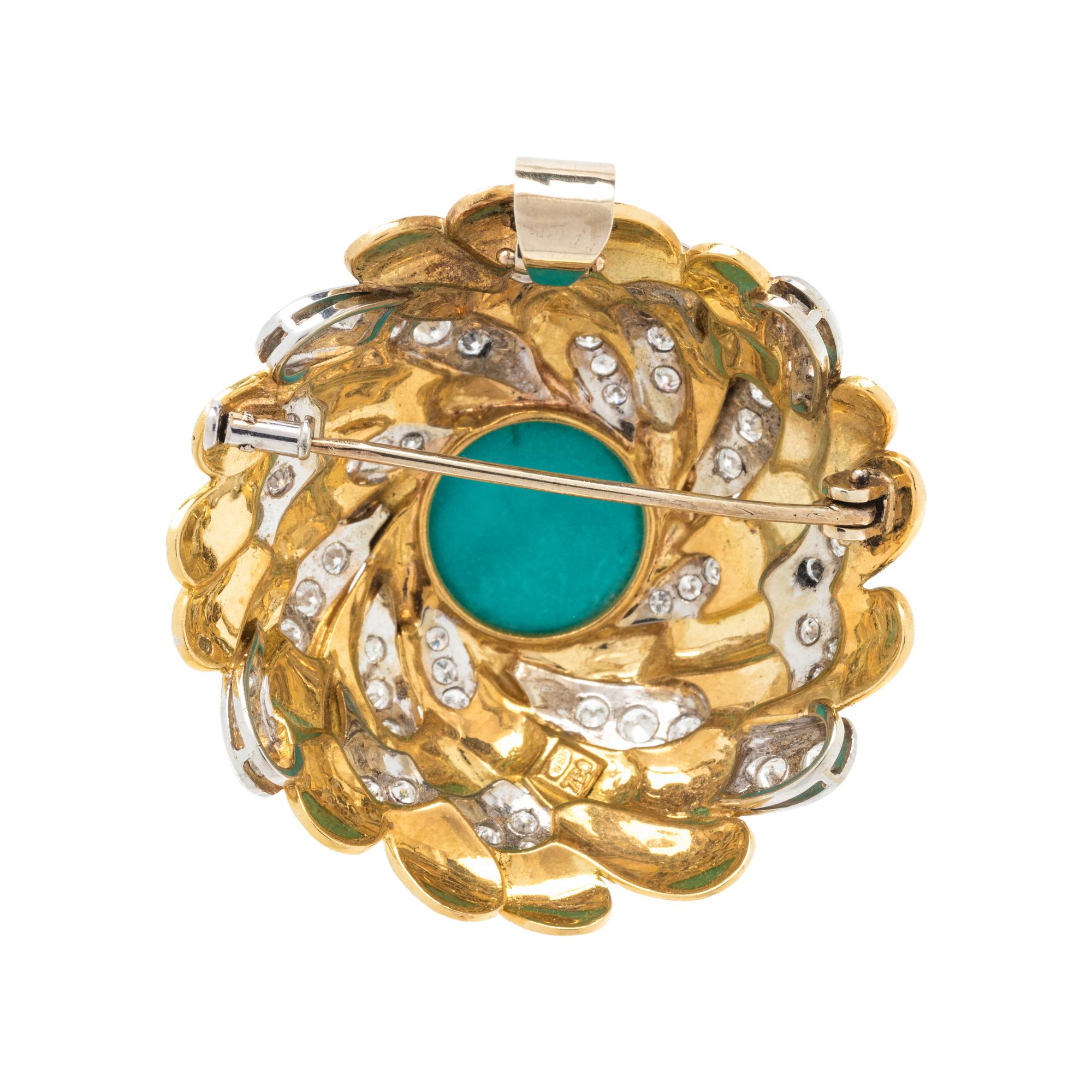 SYNTHETIC TURQUOISE AND DIAMOND PENDANT/BROOCH