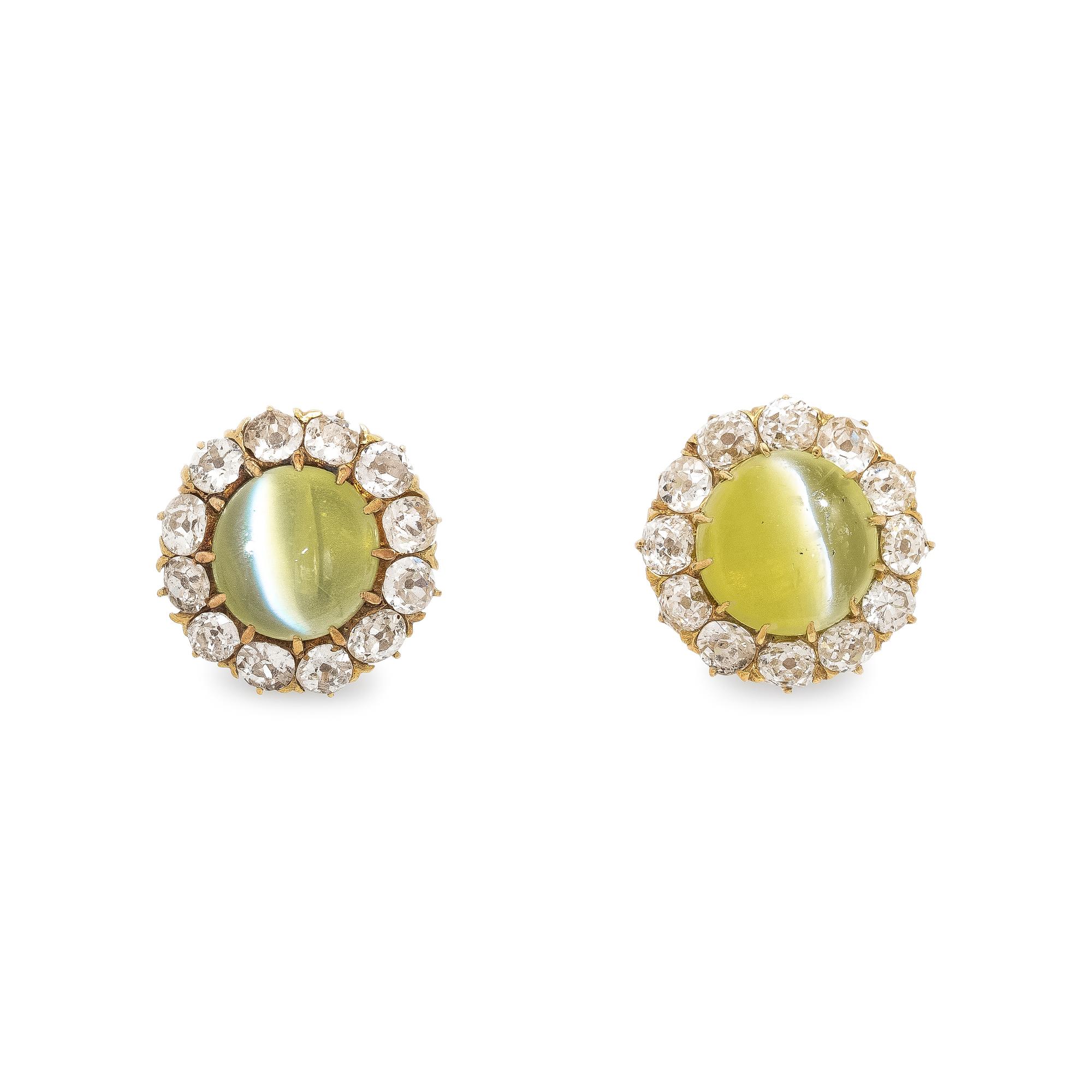 CAT'S EYE CHRYSOBERYL AND DIAMOND EARRINGS