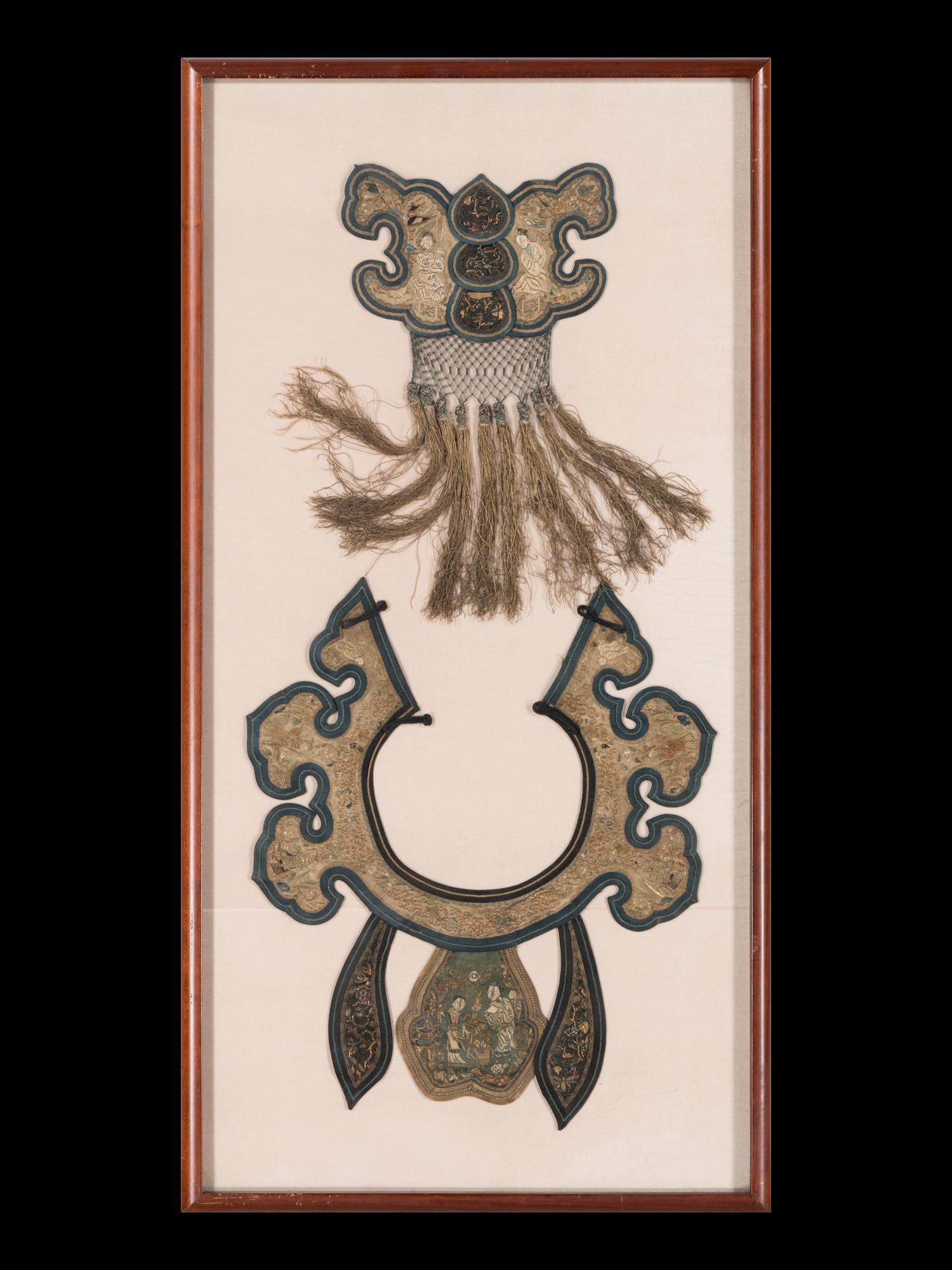 Three Chinese Embroidered Silk Collars, Qing Dynasty 清 云肩一組三件