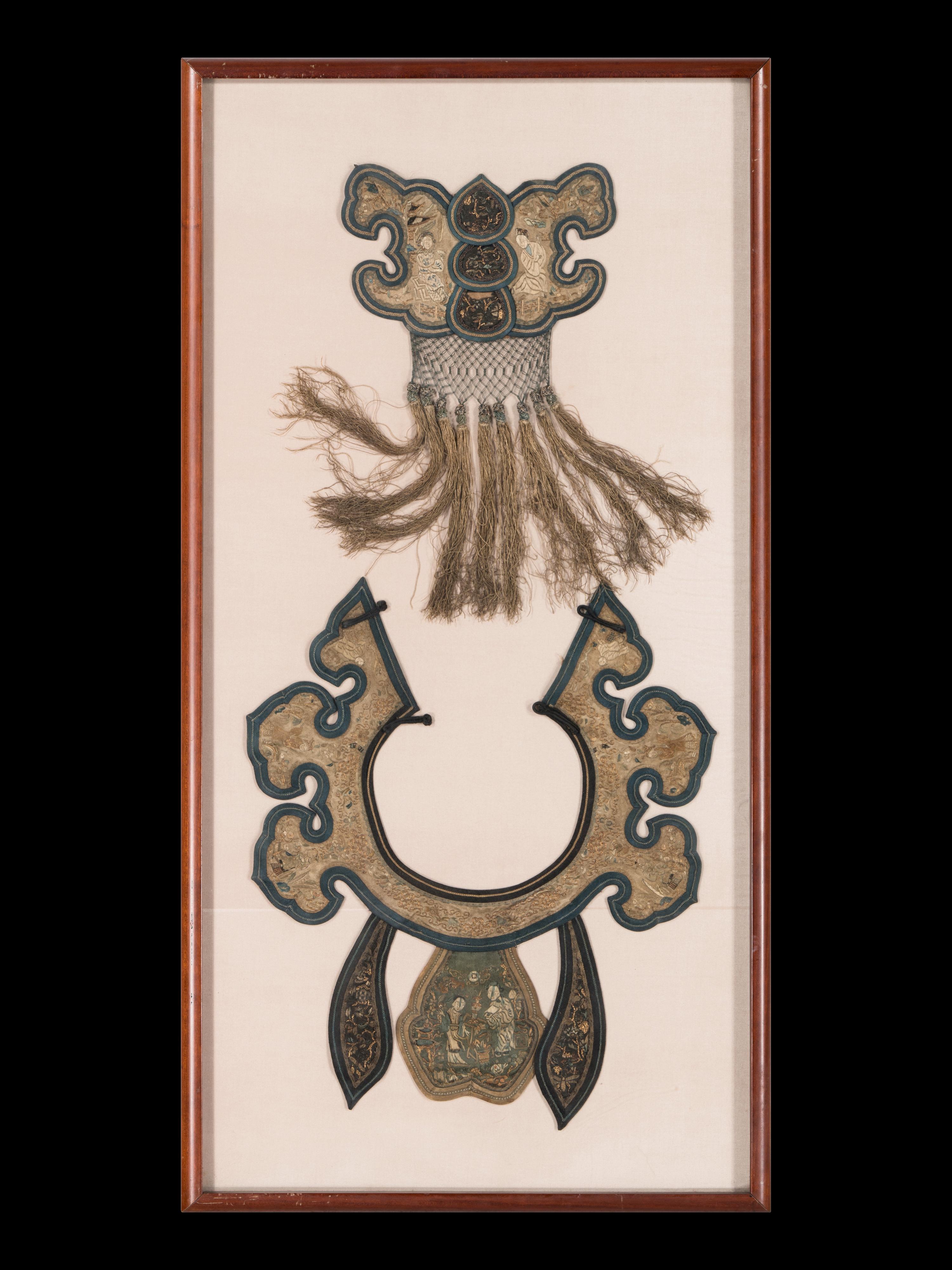 Three Chinese Embroidered Silk Collars, Qing Dynasty 清 云肩一組三件
