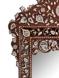 A Pair of Levantine Mother-of-Pearl and Abalone-Inlaid Carved Walnut Mirrors