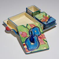 Clarice Cliff (English, 1899–1972) — Blue Chintz pattern 7 piece Tea Tray