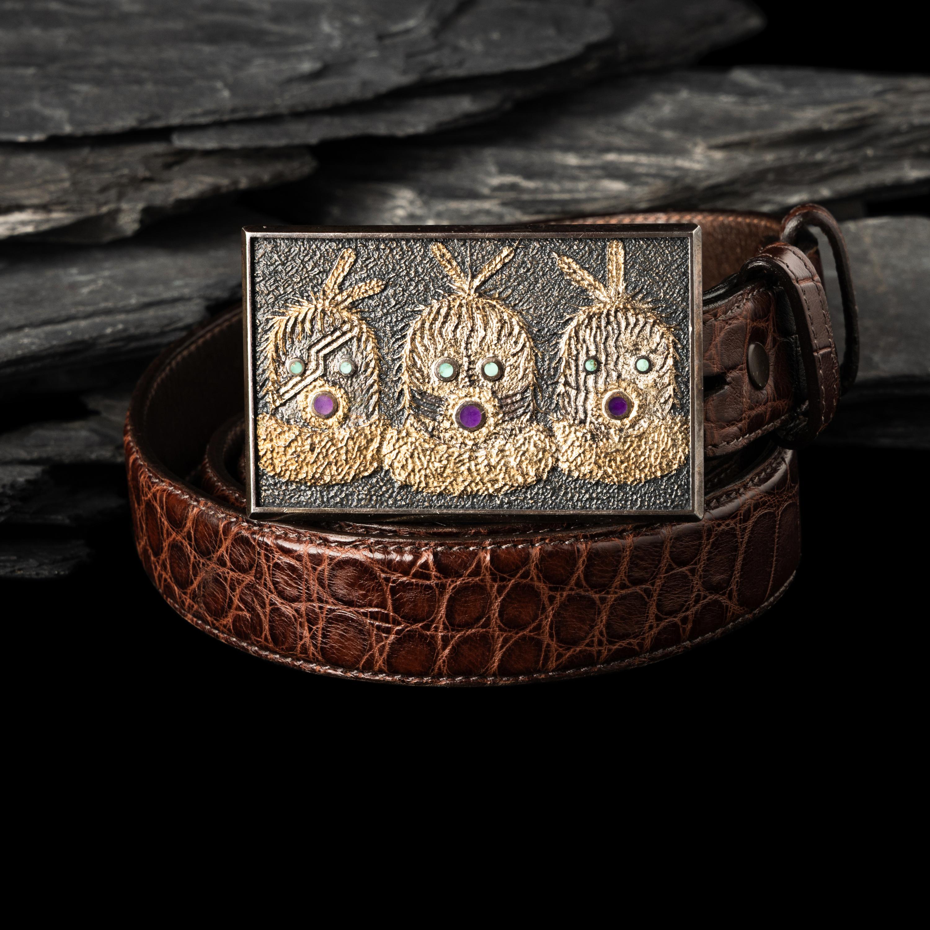 Ric Charlie (Diné, b. 1959) — Silver Tufa Cast Katsina Belt Buckle