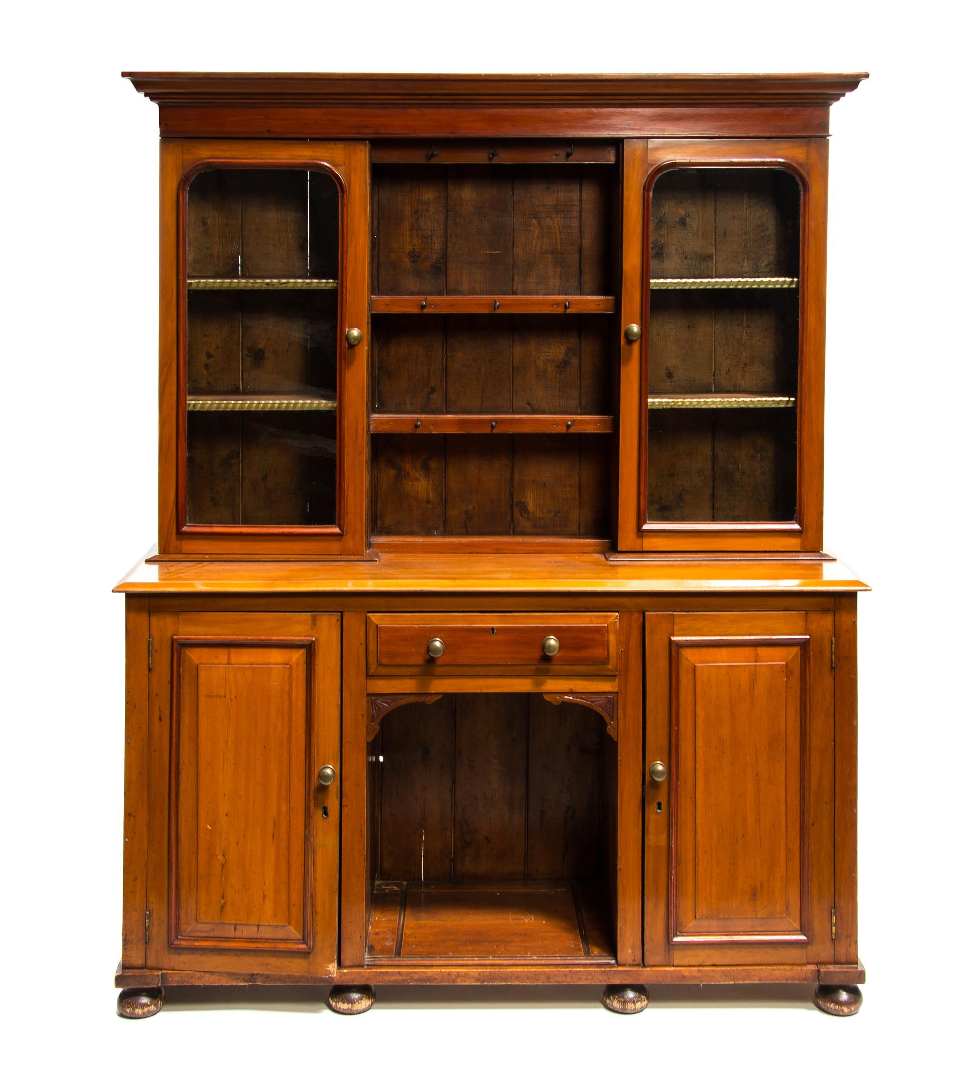 An American Walnut Welsh Dresser, 19TH CENTURY WITH ALTERATION, Height 75 1/4 x width 60 x depth 18 inches. — 19TH CENTURY WITH ALTERATION,