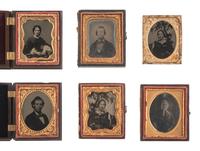 [EARLY PHOTOGRAPHY]. 57 sixth and ninth plate ambrotypes and tintypes of men and women.