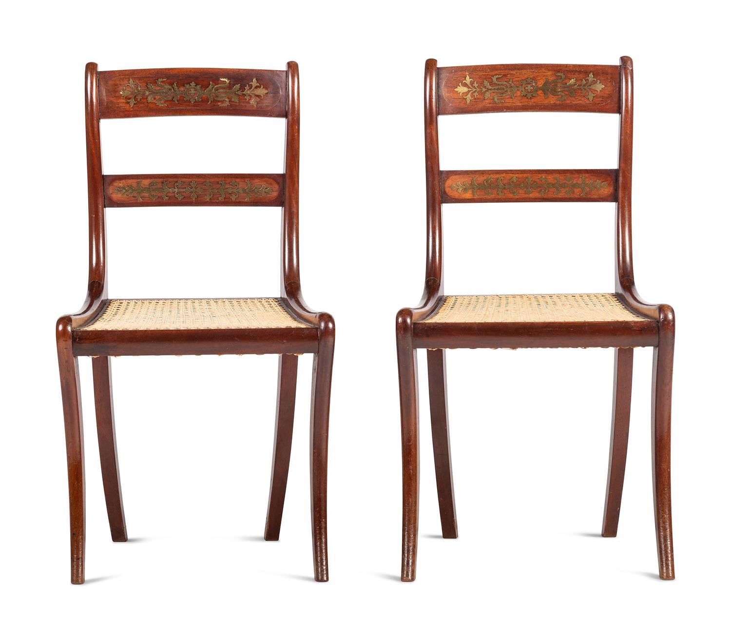 Six Regency Brass Inlaid Mahogany Side Chairs