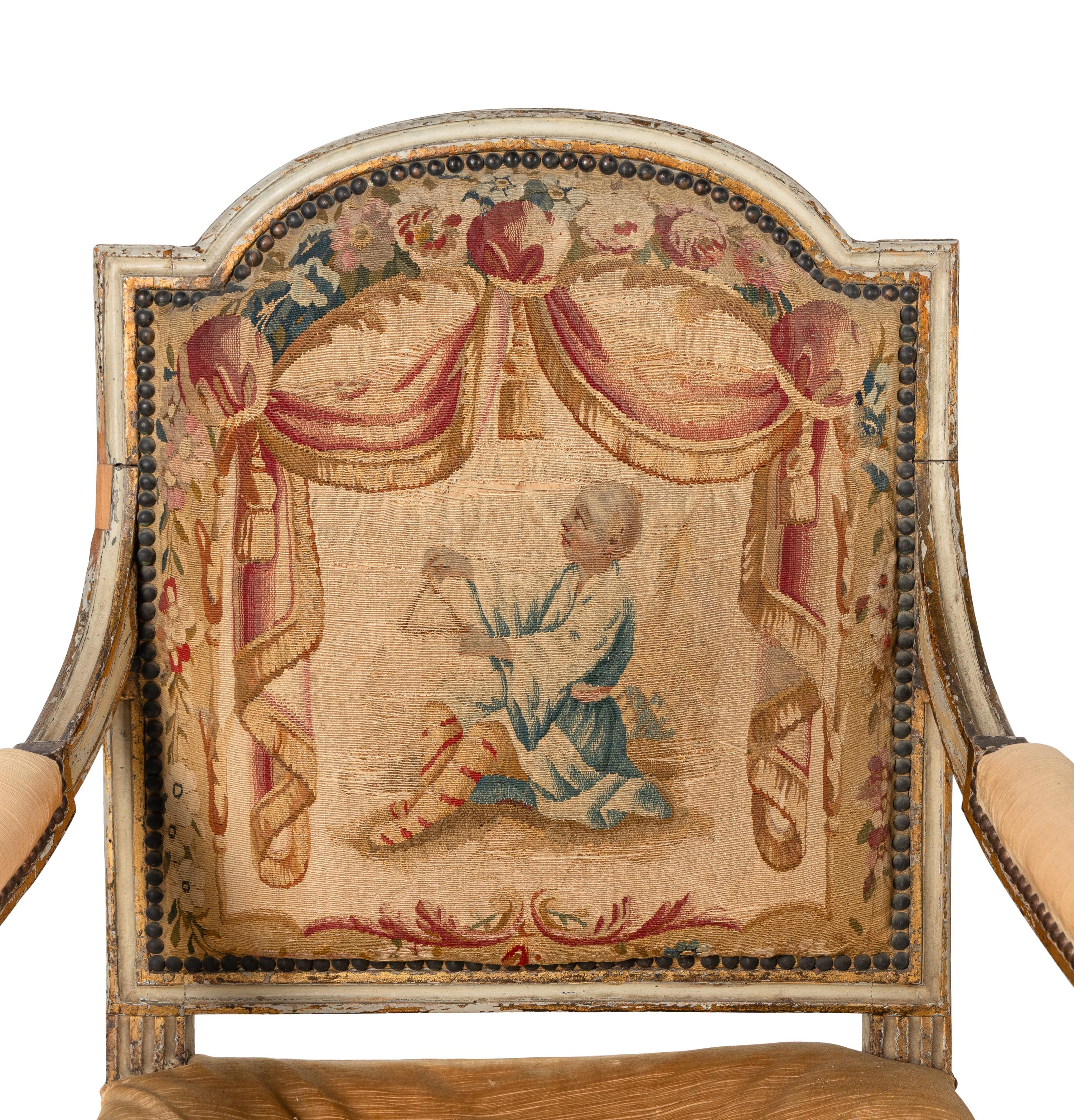 A Set of Five Louis XVI Tapestry Upholstered Fauteuils