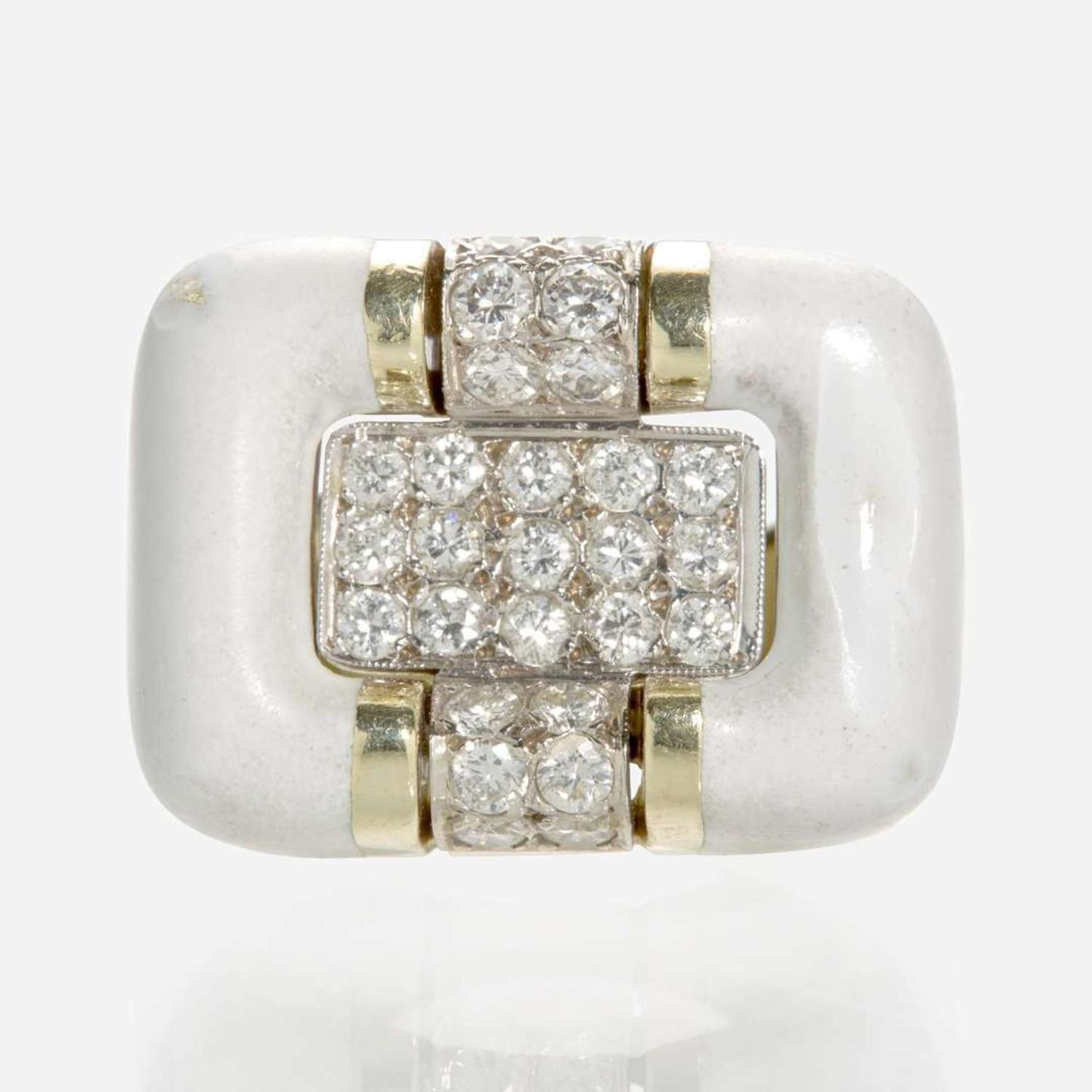 A Diamond and Enamel Ladies Ring