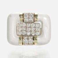 A Diamond and Enamel Ladies Ring