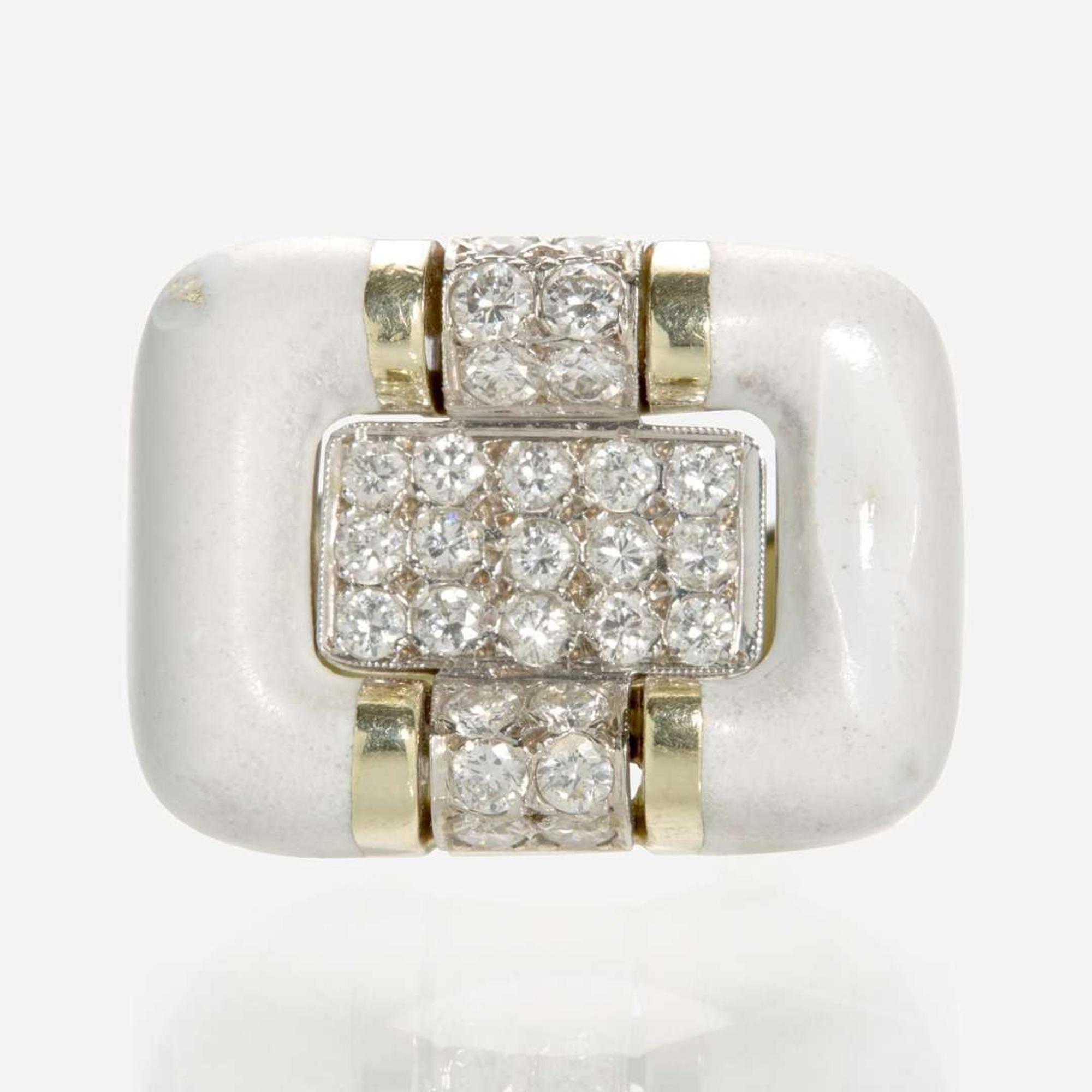 A Diamond and Enamel Ladies Ring