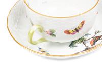 A Set of Eight Herend Rothschild Bird Porcelain Teacups and Saucers