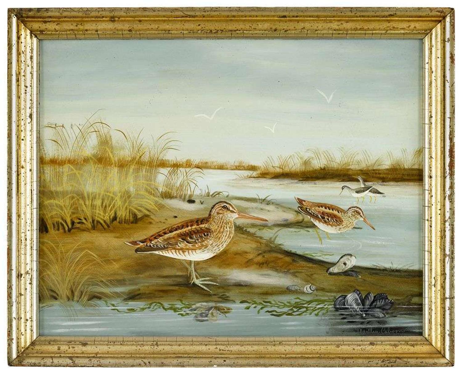 Martha Cahoon (1905-1999) sandpipers and muscles on shore