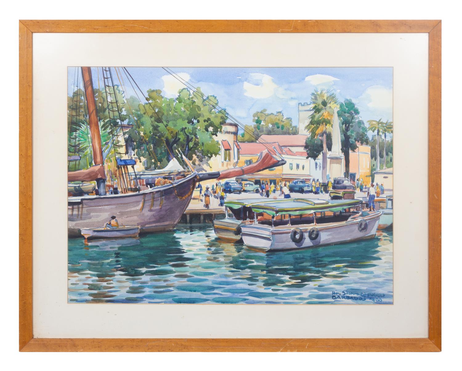 Artist Unknown (20th century) Barbados Dock Scene, 1960…
