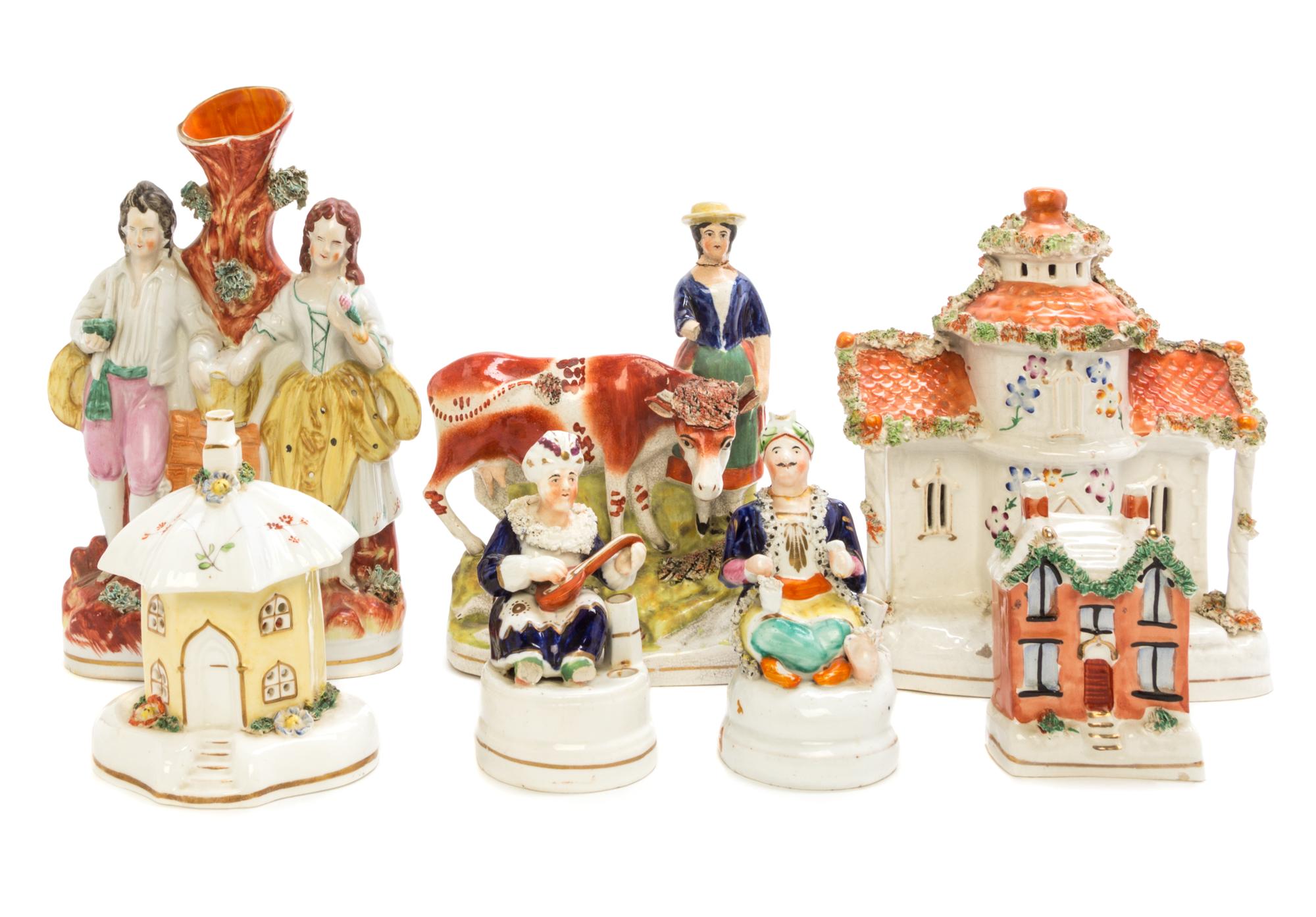 Sixteen Staffordshire Pottery Articles Height of tallest 10 inches. — MID 19TH CENTURY