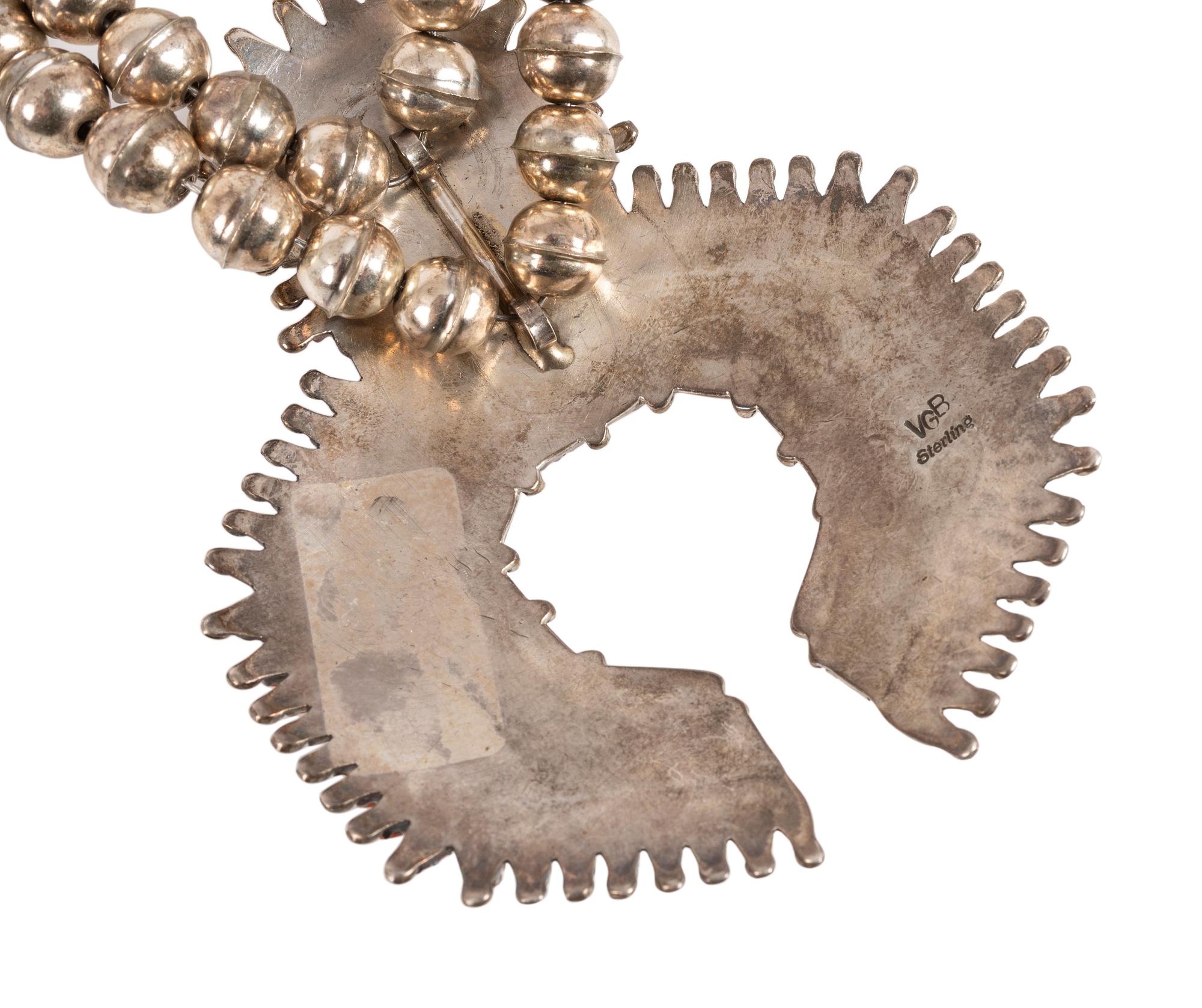 Zuni Sterling Silver and Coral Squash Blossom Necklace