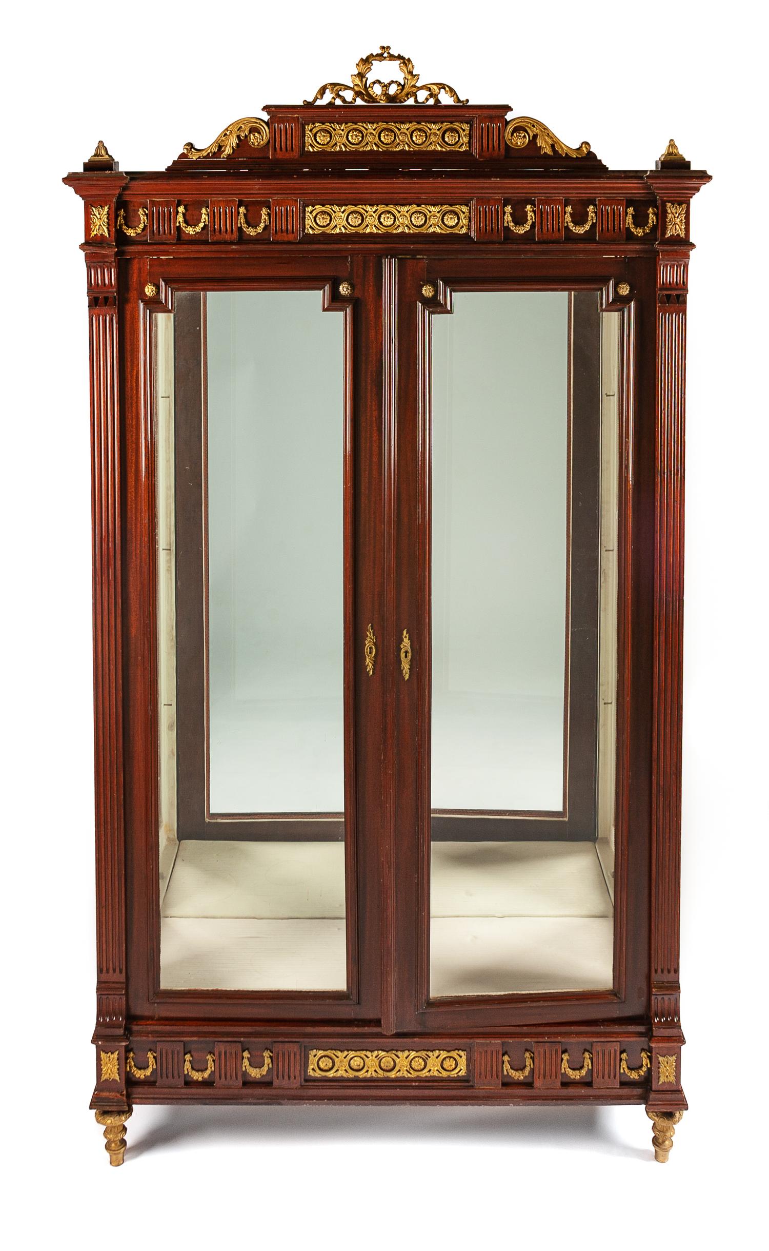 A Louis XVI Style Gilt Bronze Mounted Mahogany Vitrine Height 95 x width 53 x depth 18 inches. — LATE 19TH CENTURY