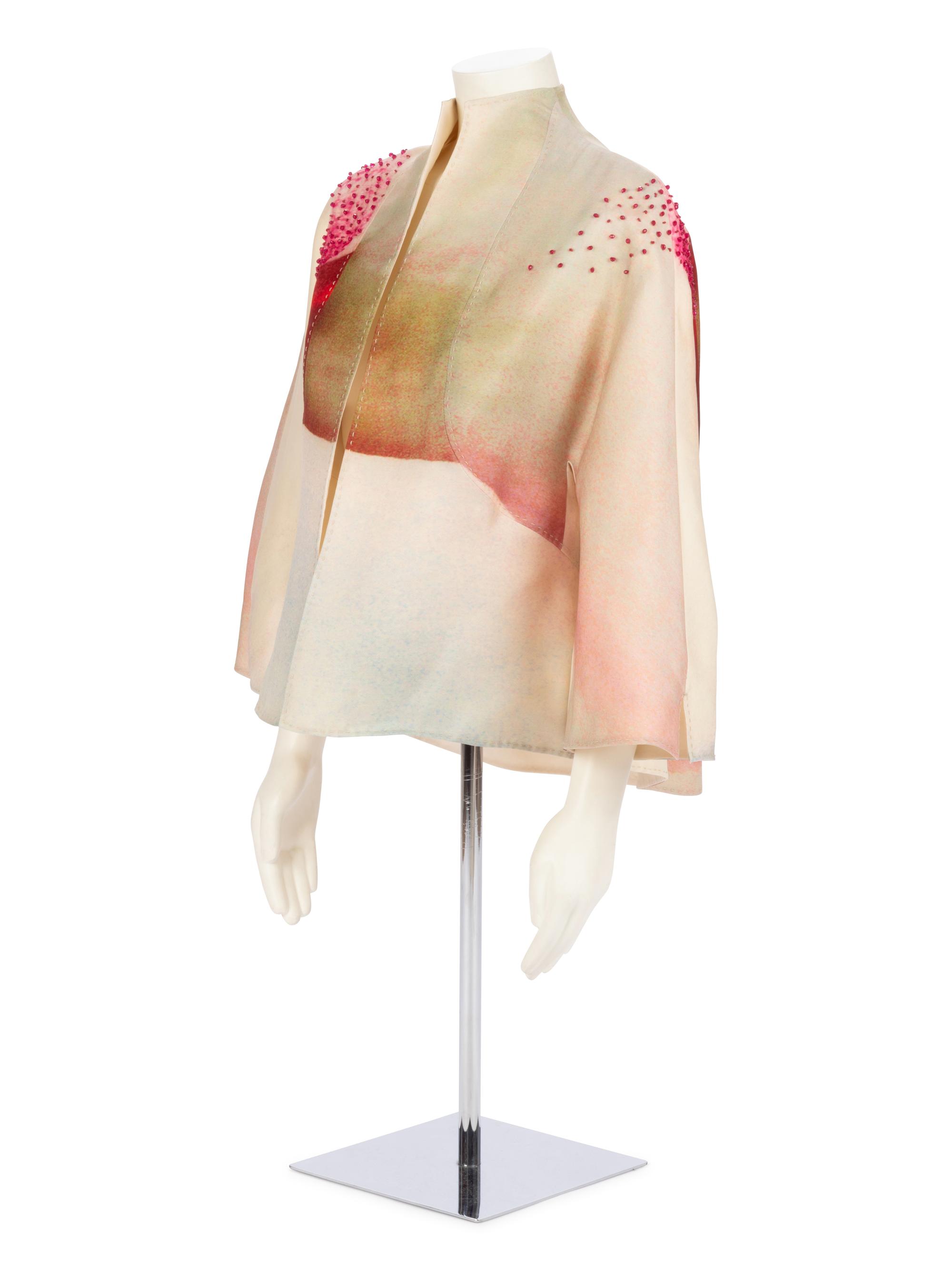 Chado Ralph Rucci Printed White Silk Jacket, 1990-2000s
