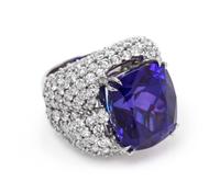 An 18 Karat White Gold, Diamond and Tanzanite Ring,