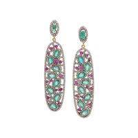 EMERALD, RUBY AND DIAMOND EARRINGS