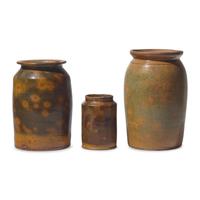 Three Galena Glazed Redware Crocks