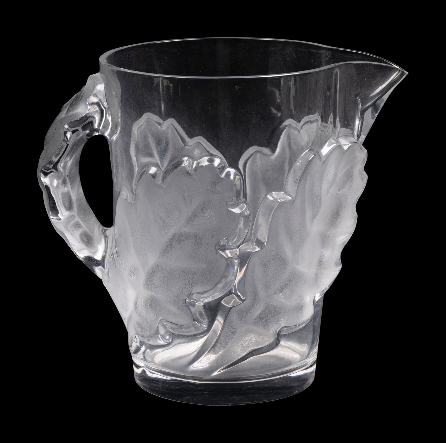 A Lalique Chene Pitcher and Eight Glasses
