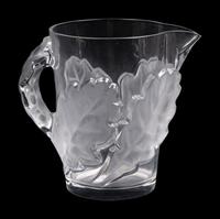 A Lalique Chene Pitcher and Eight Glasses
