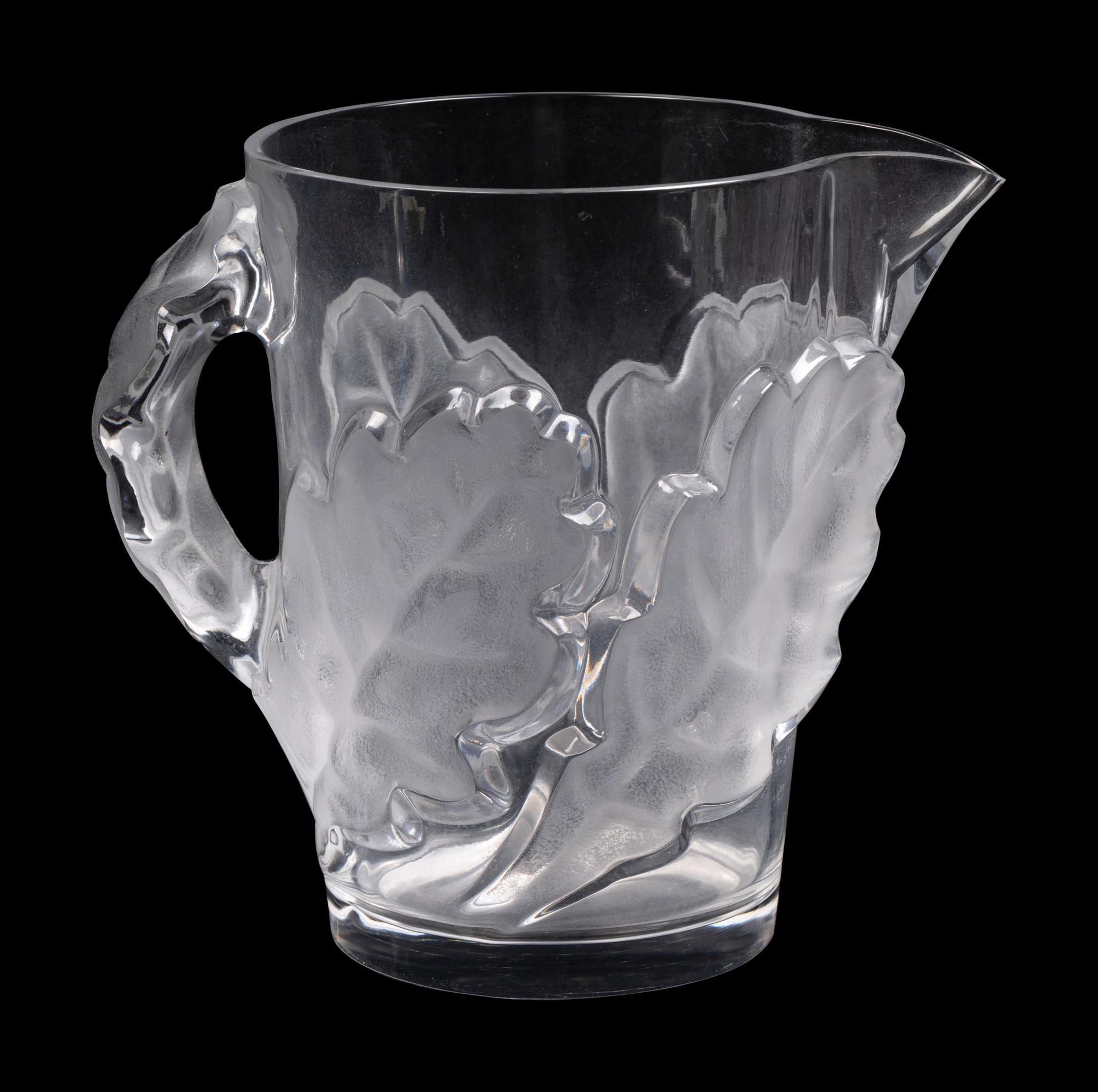 A Lalique Chene Pitcher and Eight Glasses