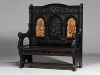 Cincinnati Art-Carved Bench with Inset Painted Panels, 1884