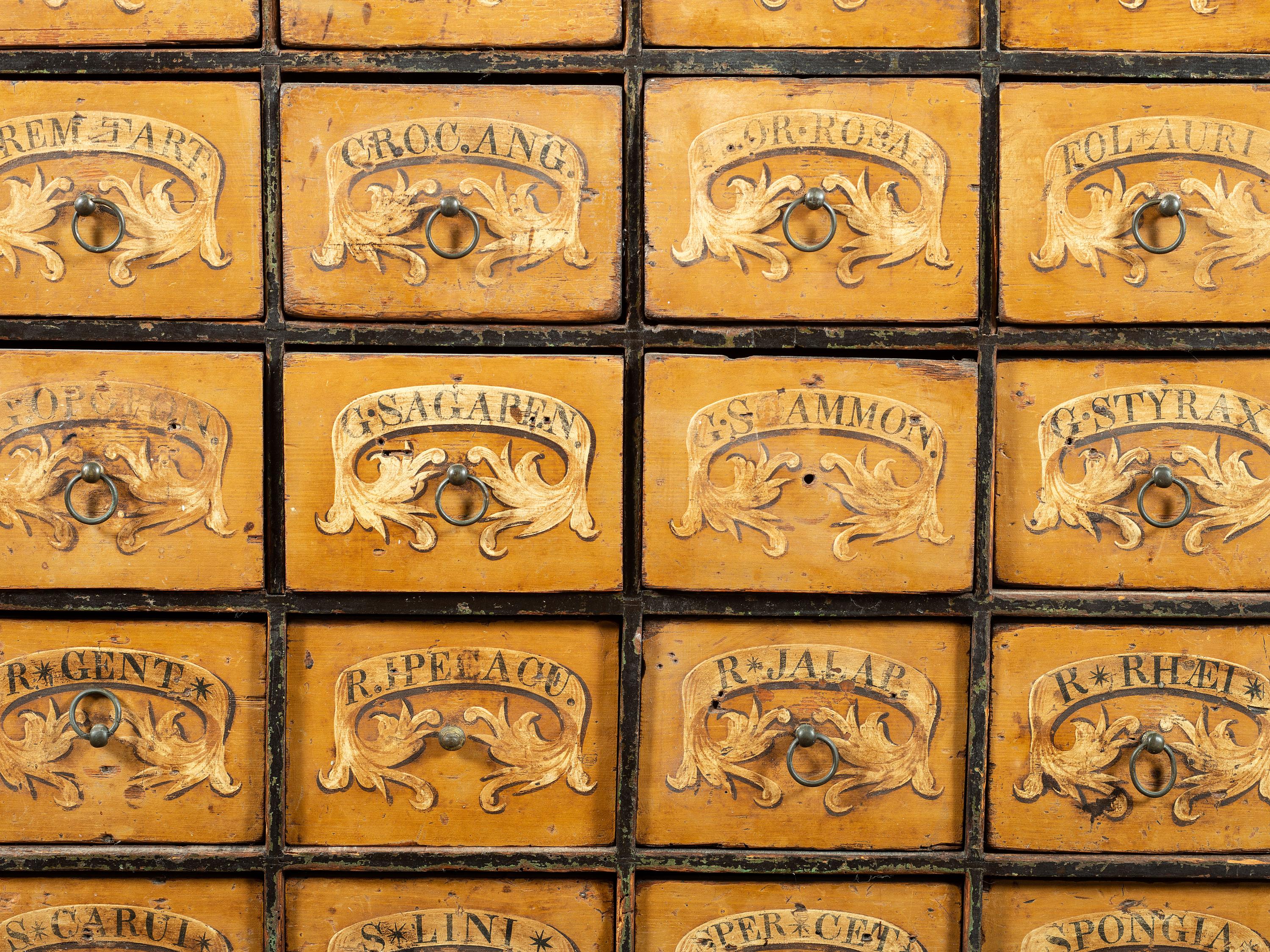 A Country Paint Decorated Apothecary Cabinet