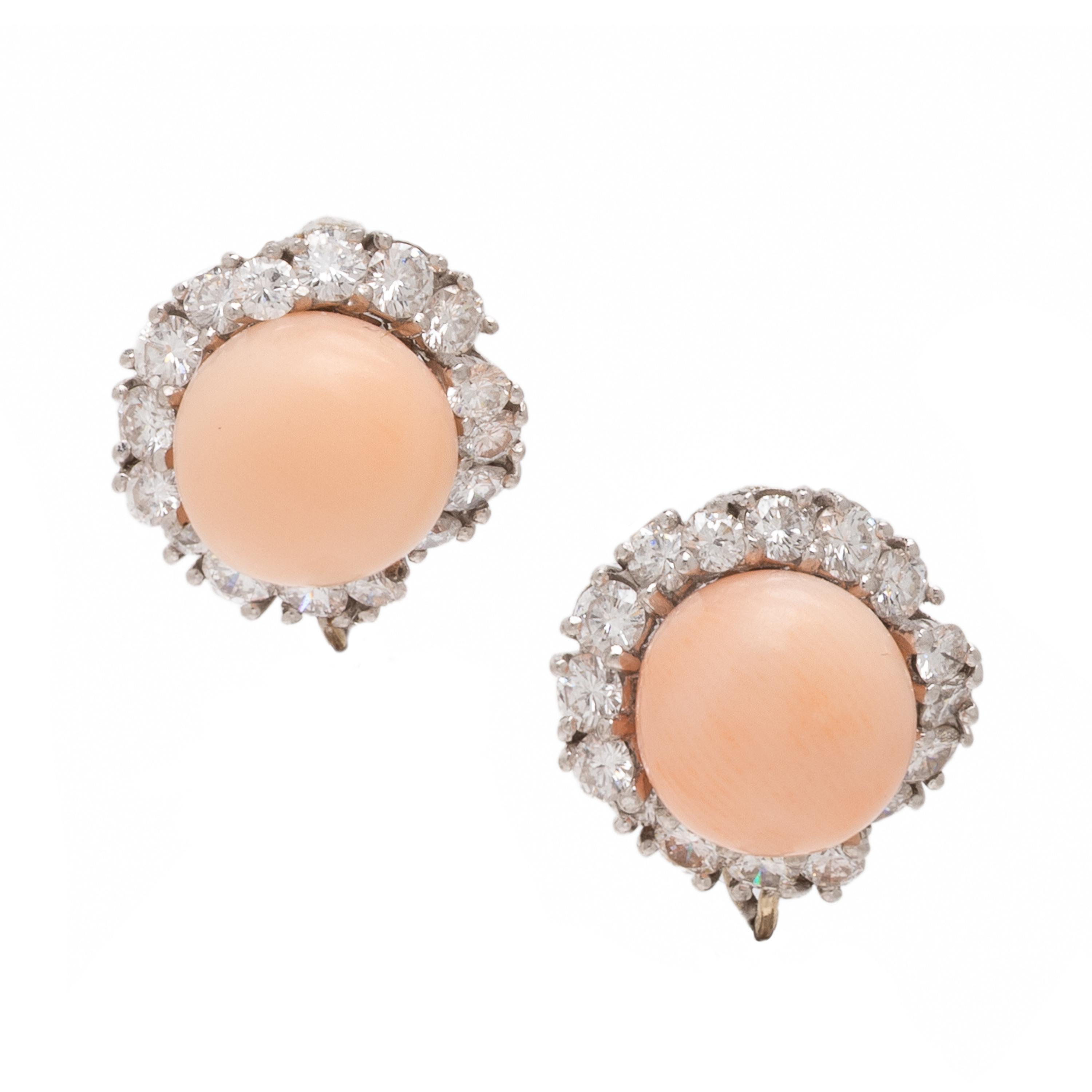 Coral, Diamond, and Platinum Convertible Earrings