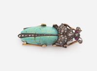 A Turquoise, Ruby, and Diamond Beetle Brooch
