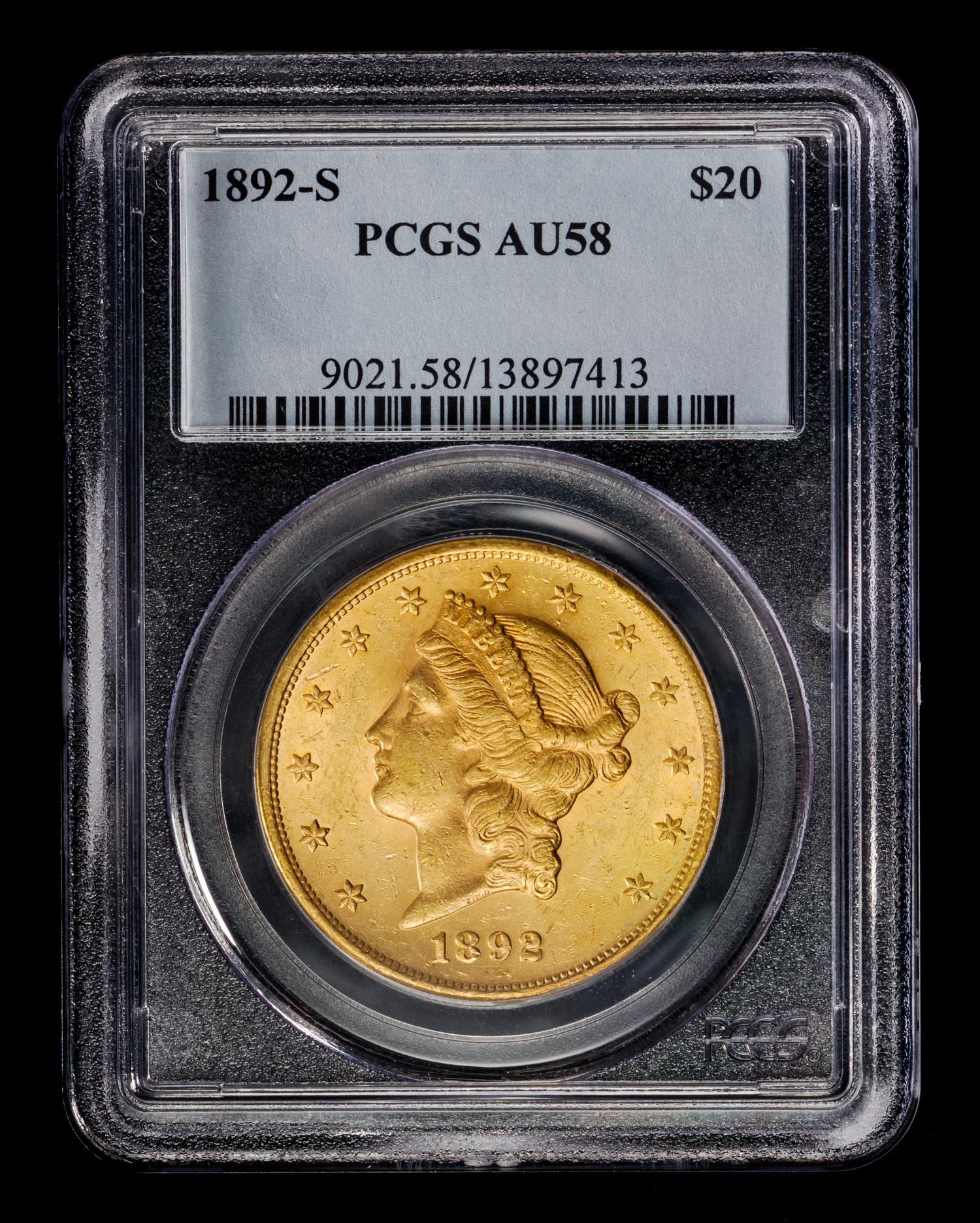 A United States 1892-S Liberty Head $20 Gold Coin