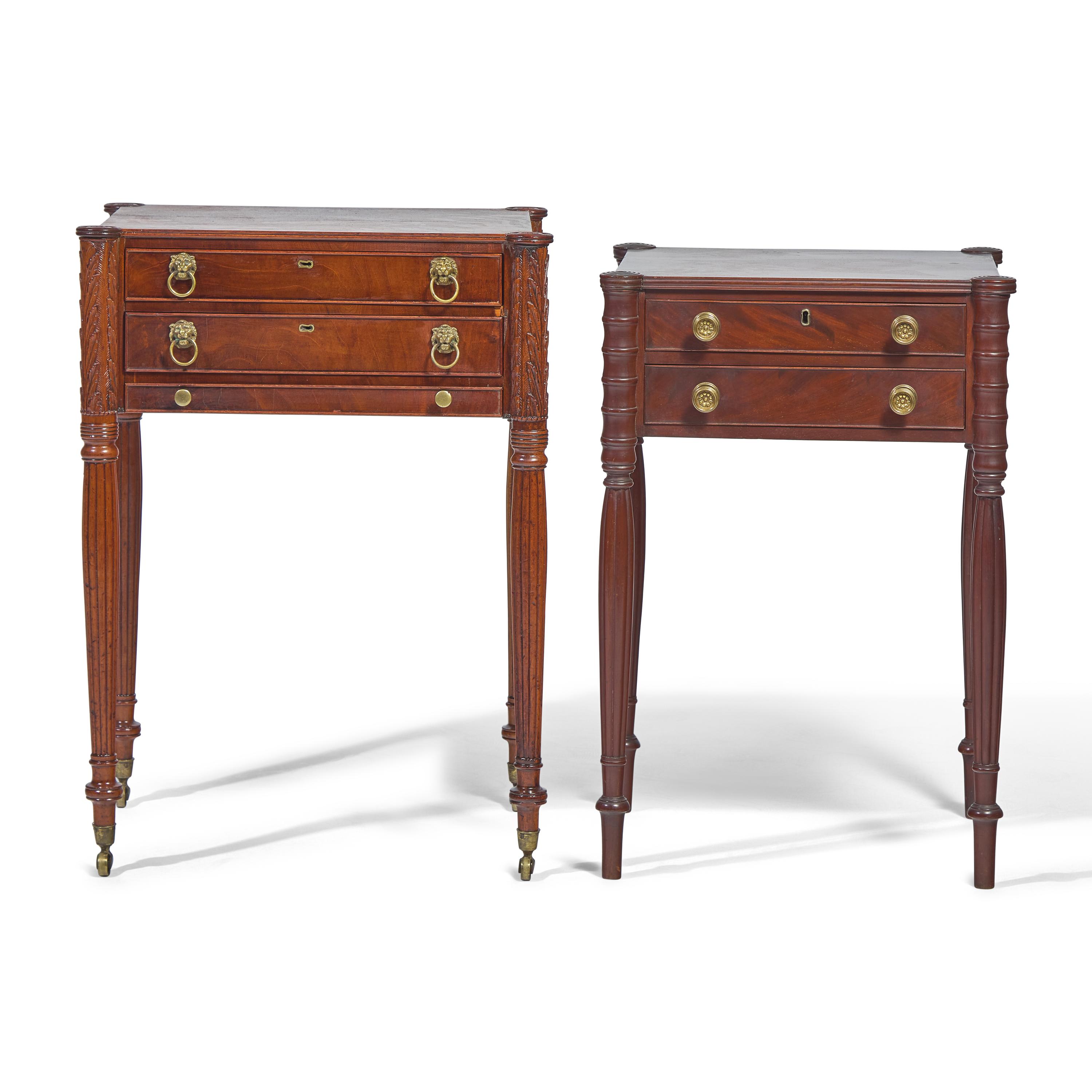 Two Federal Carved Mahogany Two-Door Sewing Stands