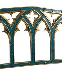A Pair of English Gothic Revival Painted and Parcel Gilt Settees