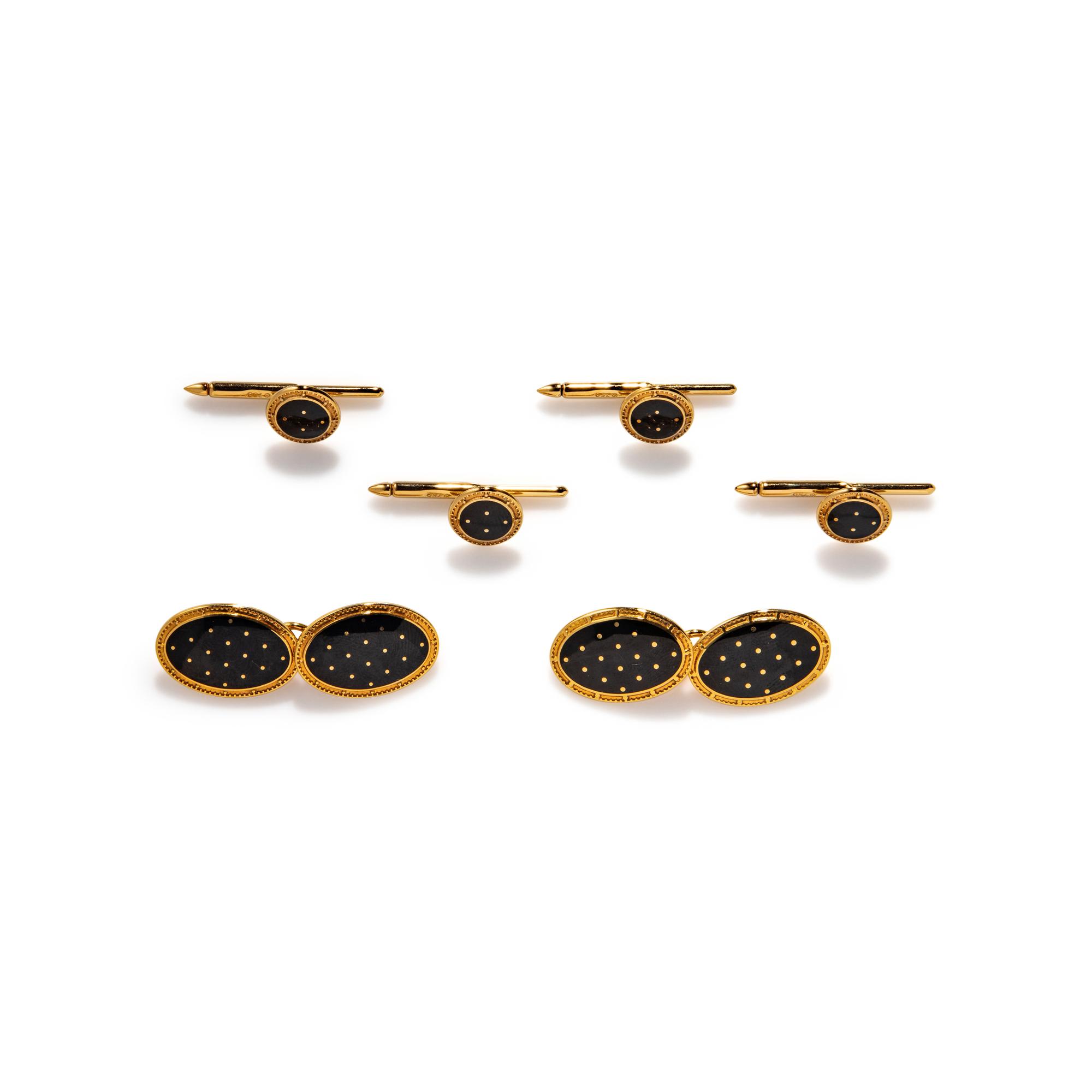 LONGMIRE, YELLOW GOLD AND ENAMEL DRESS SET