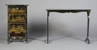 A Chinese Lacquered and Parcel Gilt Console, Height of first 27 1/4 x width 36 1/2 x depth 11 inches.