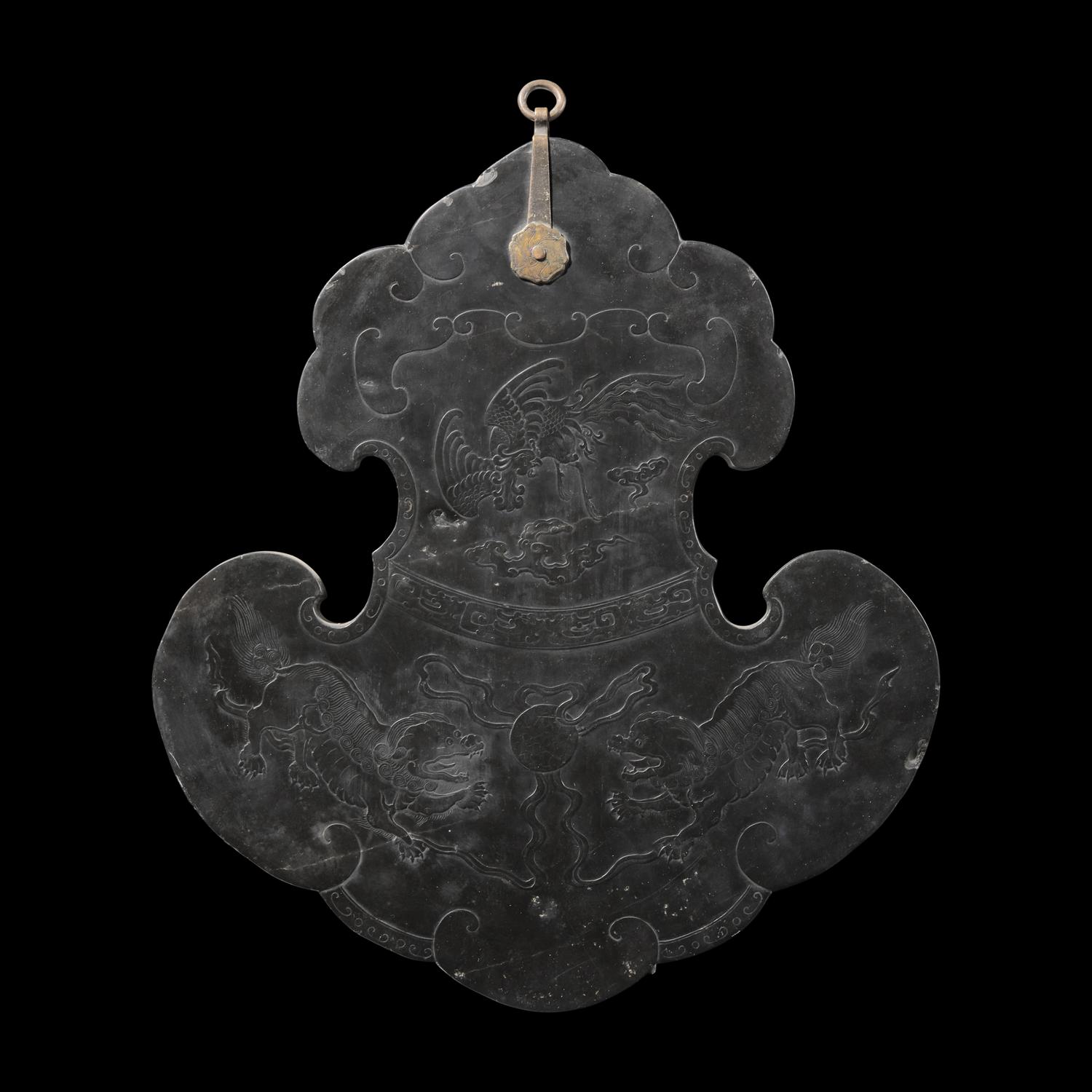 A Large Chinese Low-Relief Duan Stone Chime, 19th Century 清晚期 端石如意雲頭石磬