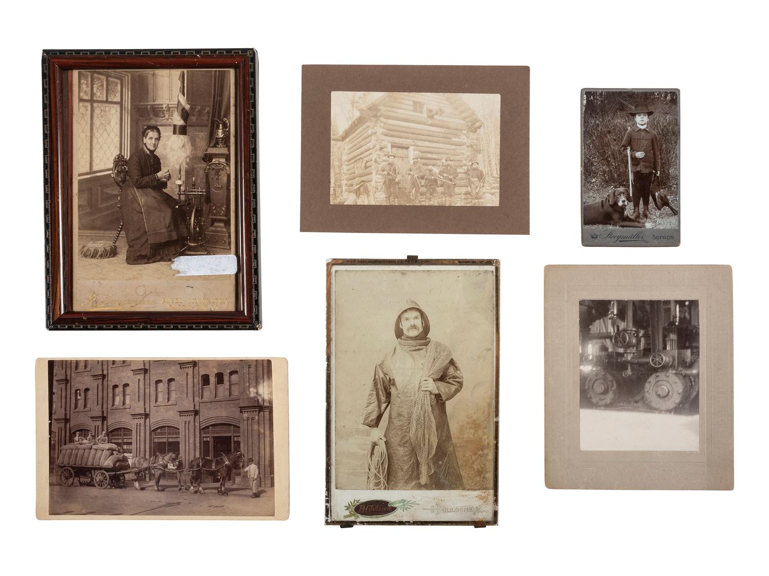 [EARLY PHOTOGRAPHY - OCCUPATIONAL]. A group of photographs of hunters and occupational subjects.