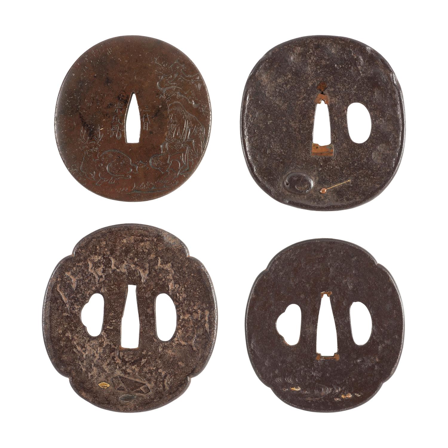 Lot of Four Japanese Tsubas with Folkloric Animal Motifs
