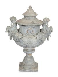 A Pair of Classical Style Cast Stone Covered Urns